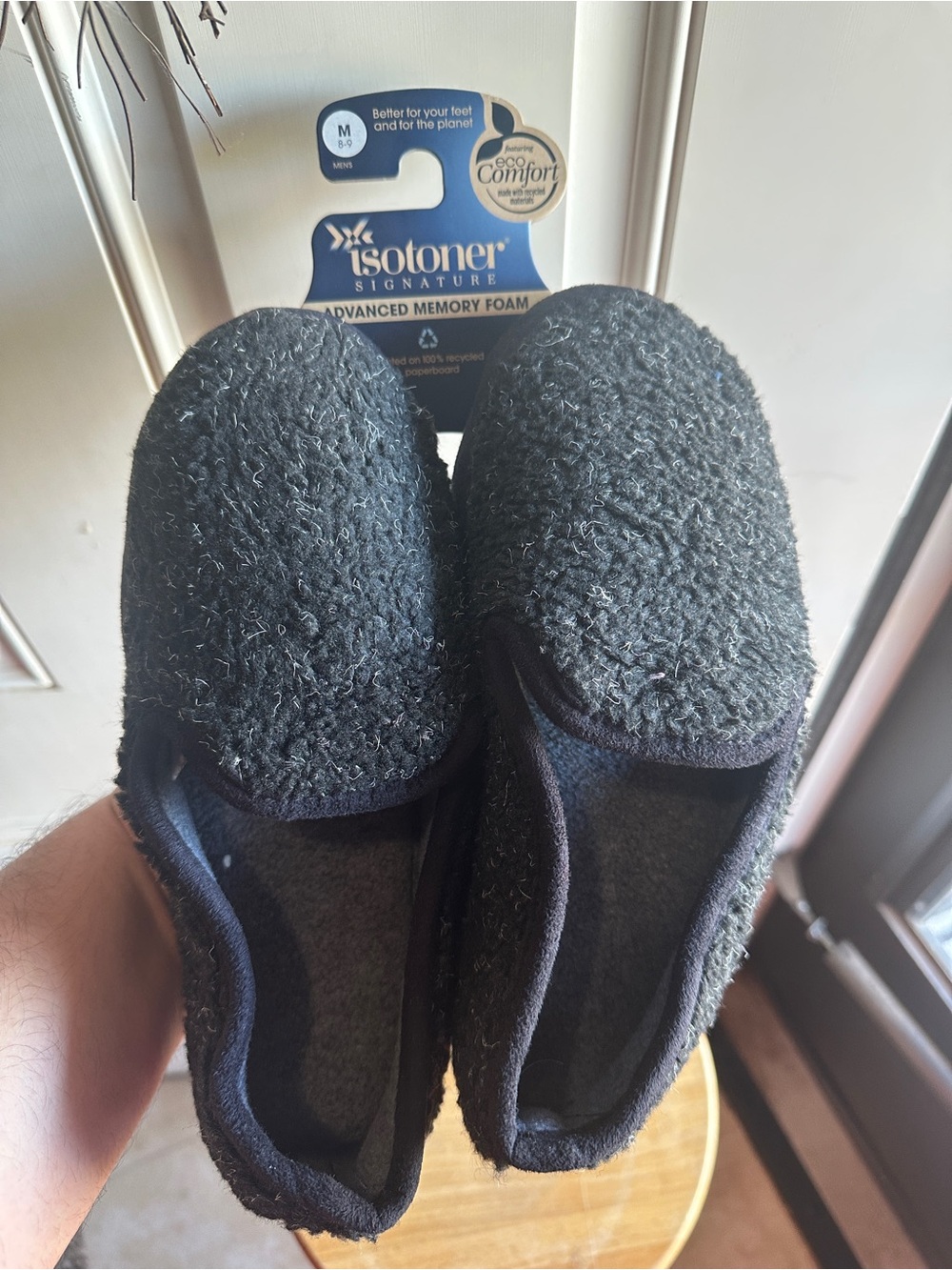 isotoner Kids Black Fuzzy Memory Foam Slip-Ons